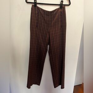Elie Tahari Plaid Pleated Straight Leg Pull On Pant